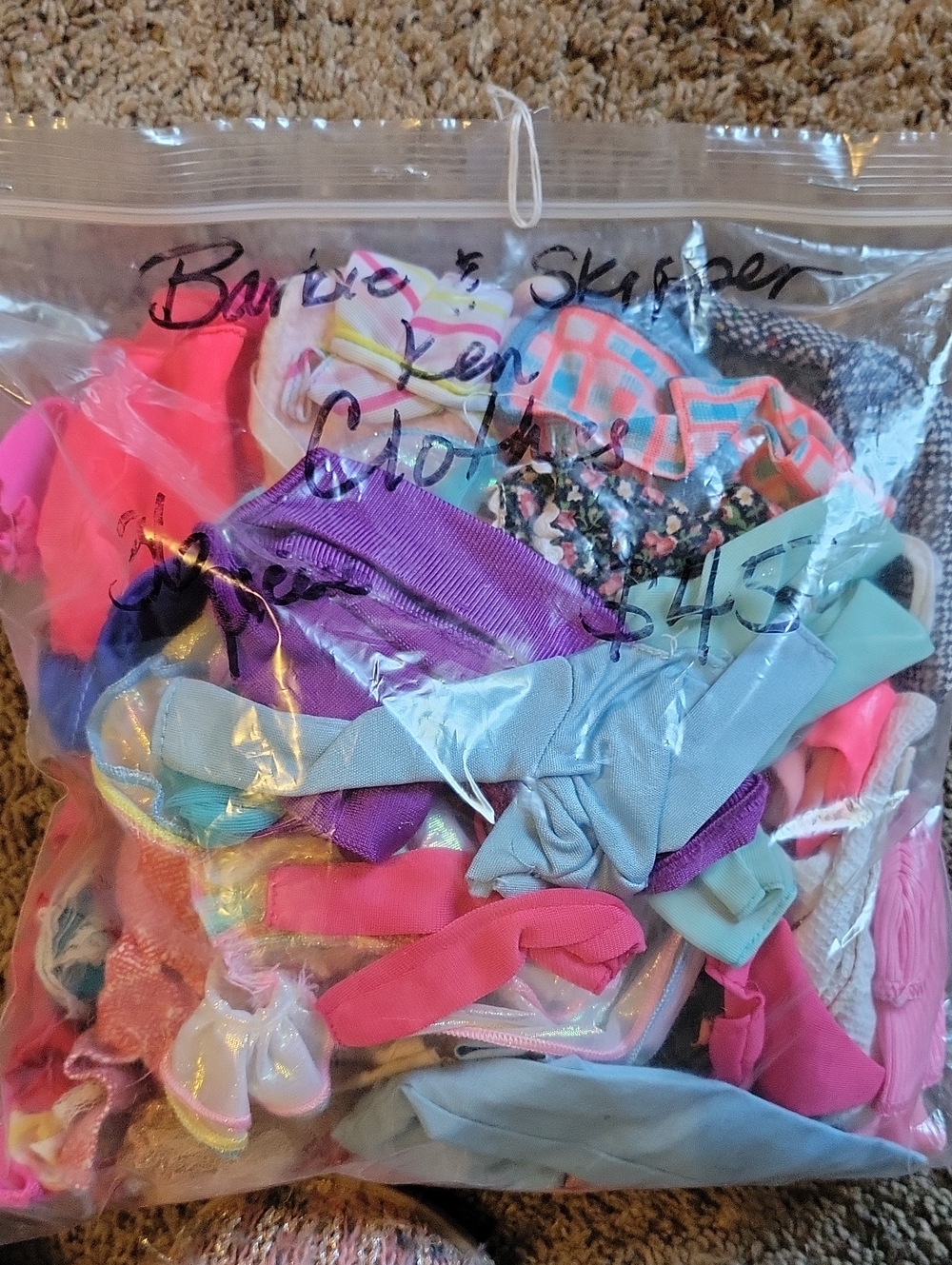 Vintage Barbie, Skipper & Ken Doll -clothing & Accessorie Pink, Purple, Blue Mix